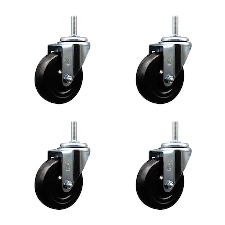 Service Caster 4 Inch Soft Rubber Wheel Swivel 58 Inch Threaded Stem Caster Set Service Caster SCC-TS20S414-SRS-58212-4